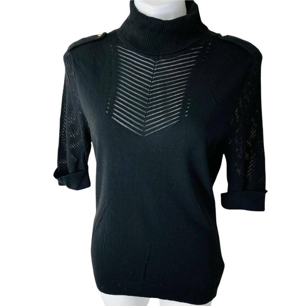 White House Black Market Black Turtleneck Short Sleeve Sweater